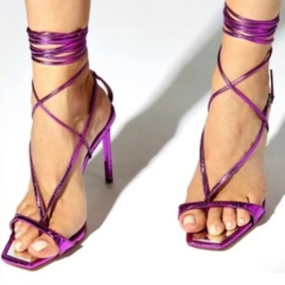 New Schutz Vikki Ankle Tie Sandal Bright Violet Purple size 5.5 - Picture 1 of 6